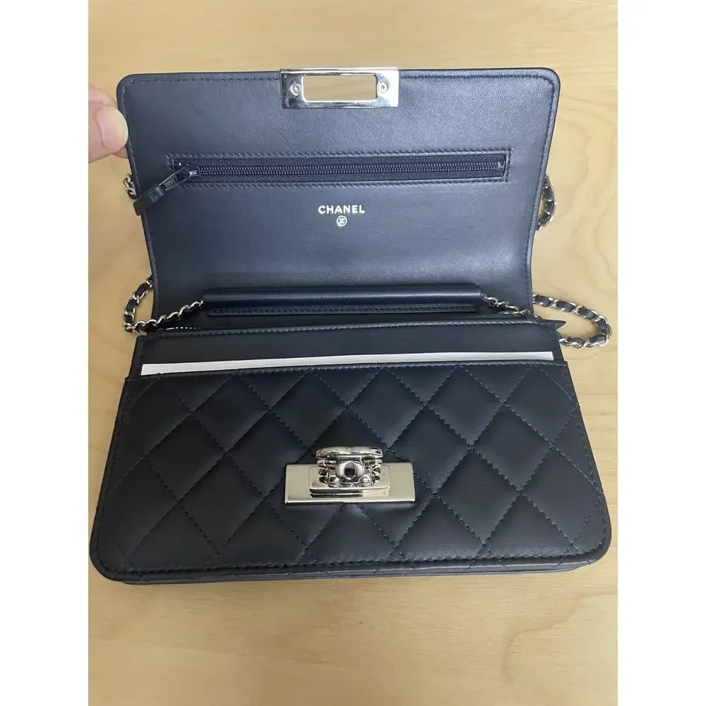 Chanel NEW Blue Golden Class Wallet On a Chain Quilted Leather Crossbody Bag